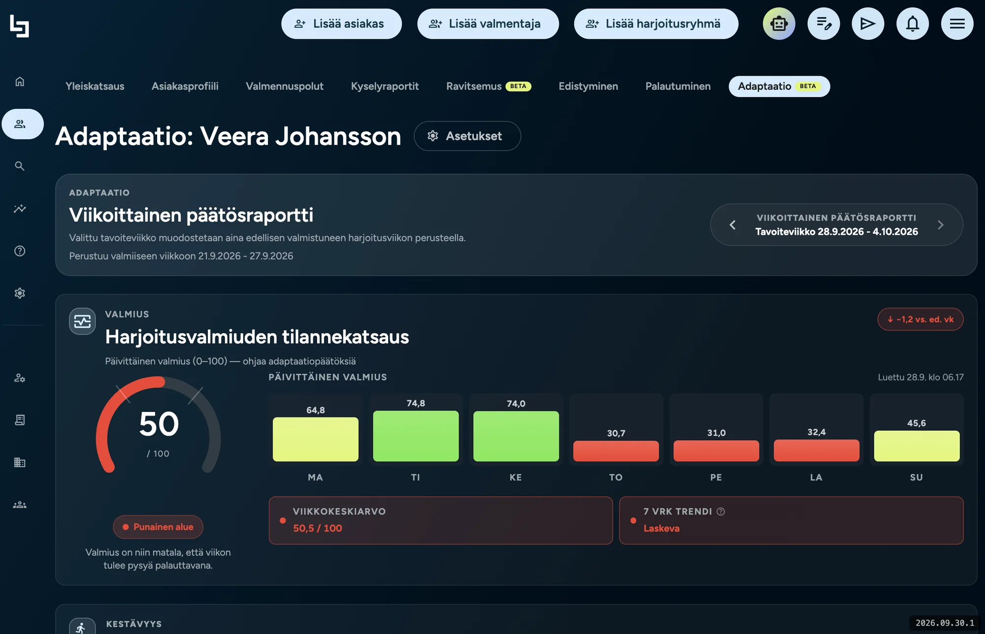 Tekoälyyn ja adaptaatioon liittyvä näkymä Blokki-sovelluksessa