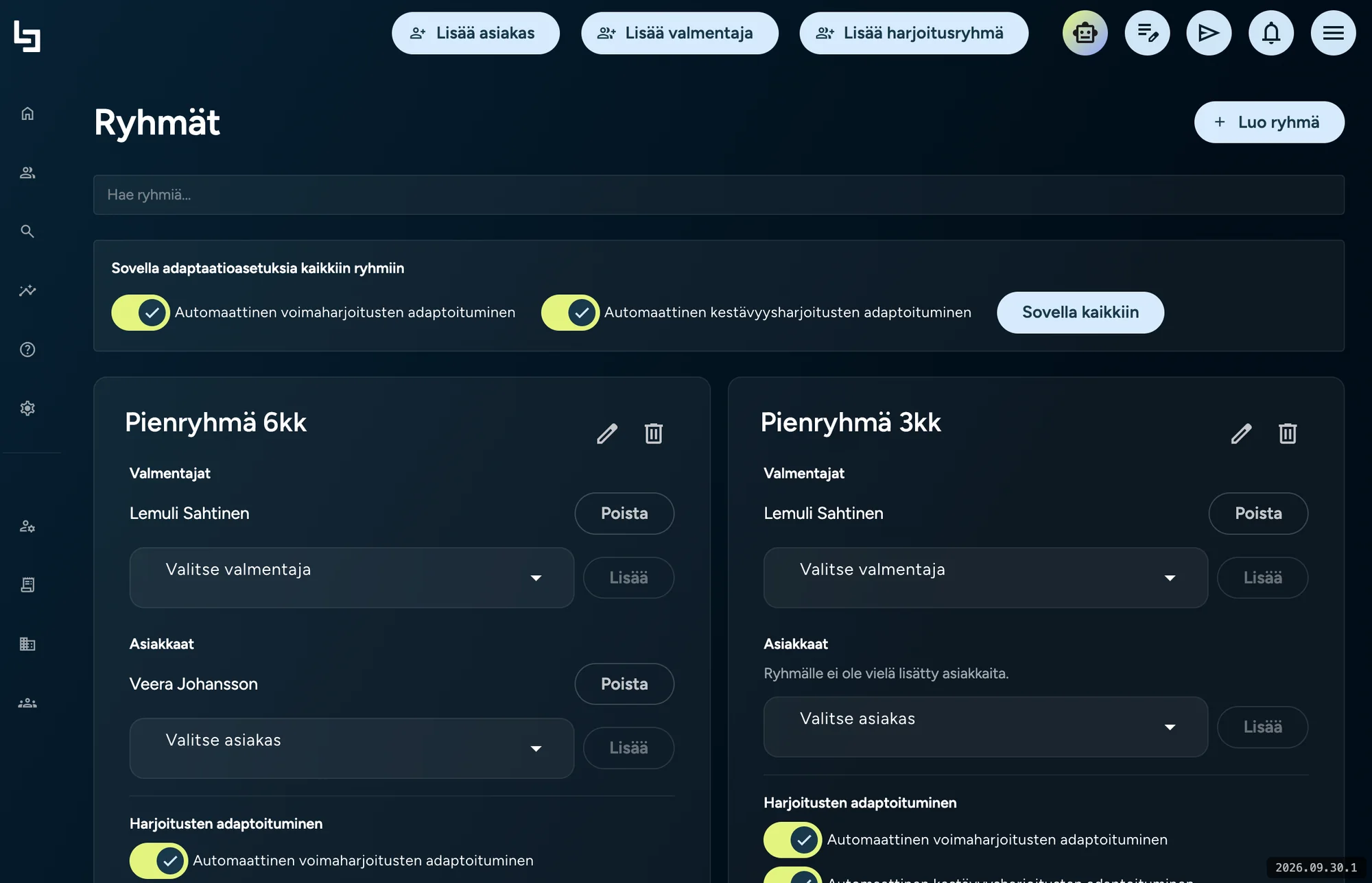 Pienryhmä-näkymä Blokki-sovelluksessa